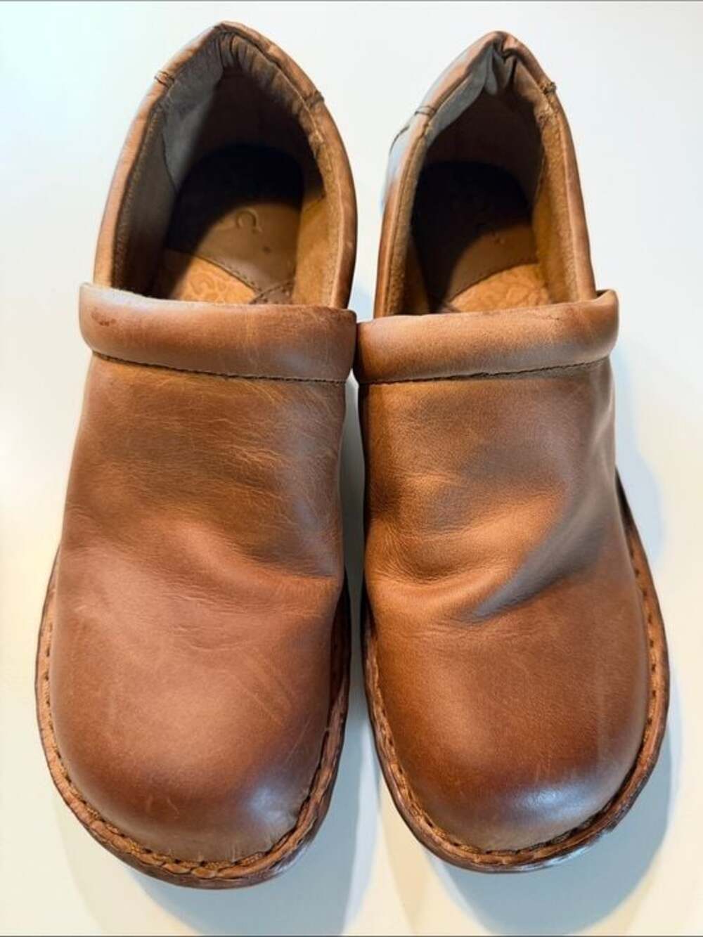 B.O.C. Born Concept Womens Tan Brown Leather‎ Clogs Platform Wedge Shoes 9M